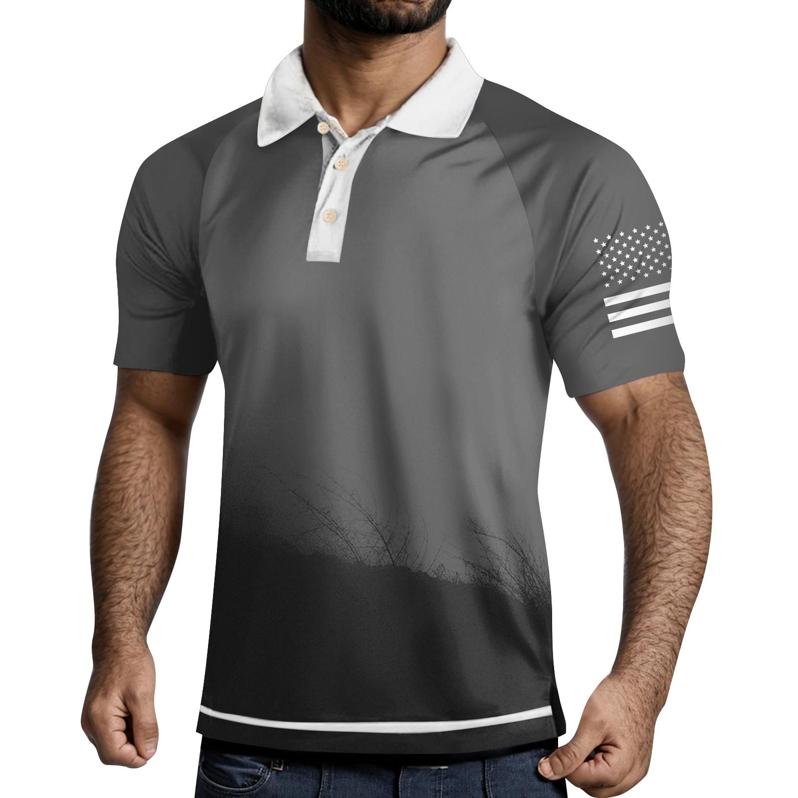 

Мужская рубашка с коротким рукавом и тремя пуговицами и лацканами M