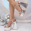 Women Sandals Crystal Rhinestone Open Toe Chunky High Heels Platform Sexy Party Nightclub Prom Ladies Shoes