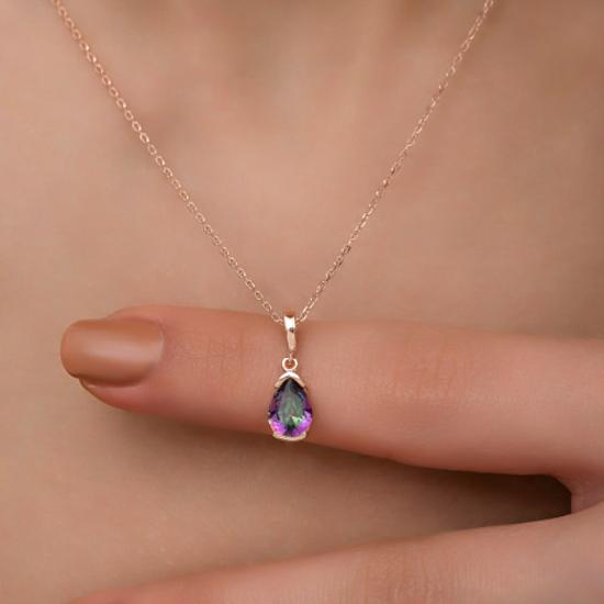 Multicolor Silver Drop Mystic Topas Stone Solitaire Halskette
