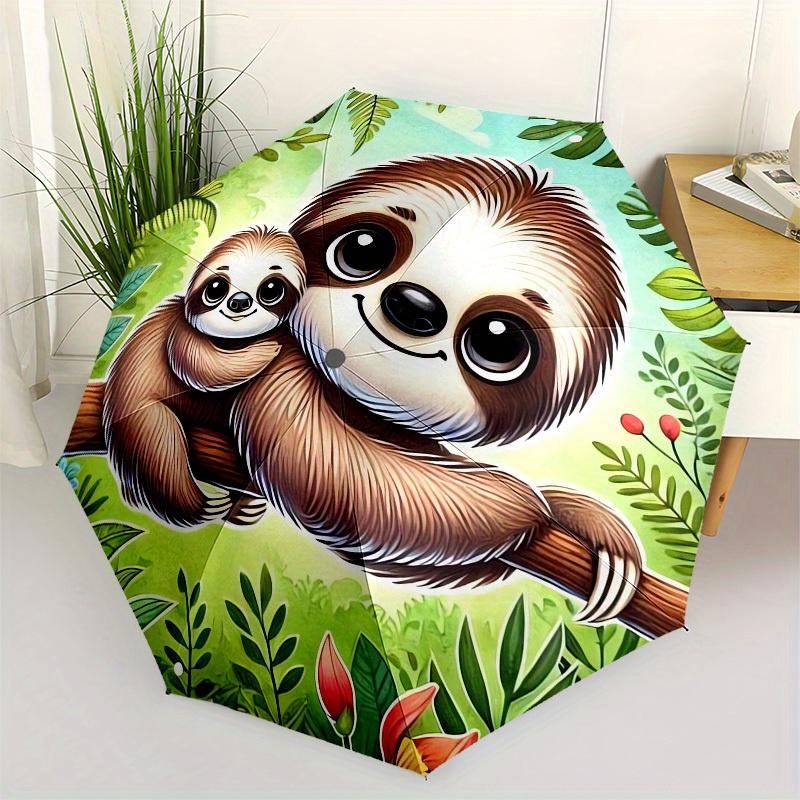 

1pc Sloth Family in Tropical Jungle Umbrella with Plastic Handle,Suitable for All Seasons Home Travel Outdoor UmbrellaM1154