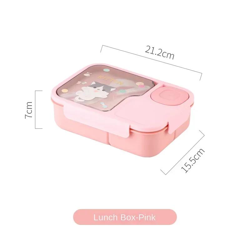 Bento Lunch Box For Kids Girls Cartoon Students Kawaii Cute Heated 3 Grid Sandwich Snack Food Box Special Canteen Food Storage
