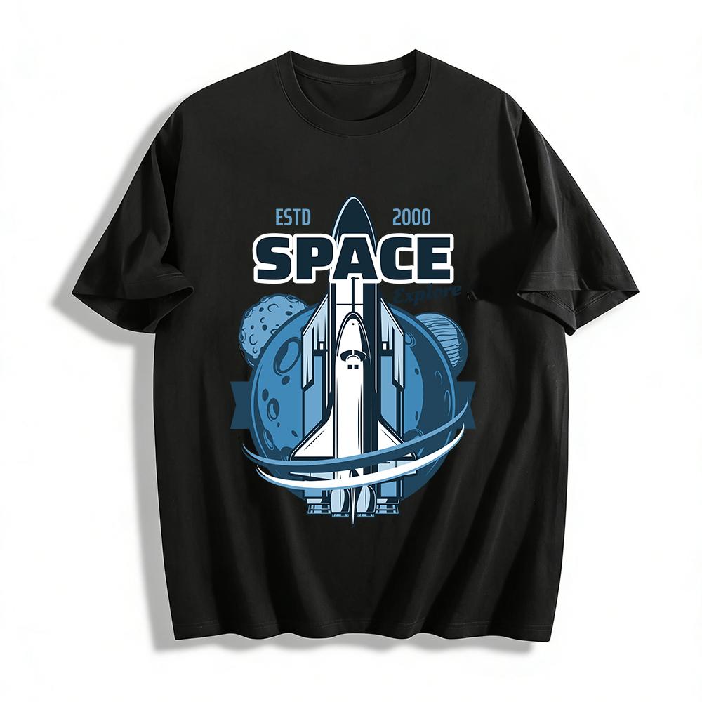 Space Explore Themed Printed Casual Tee ESTD 2000 Shuttle Design Pure cotton T-shirt XXS