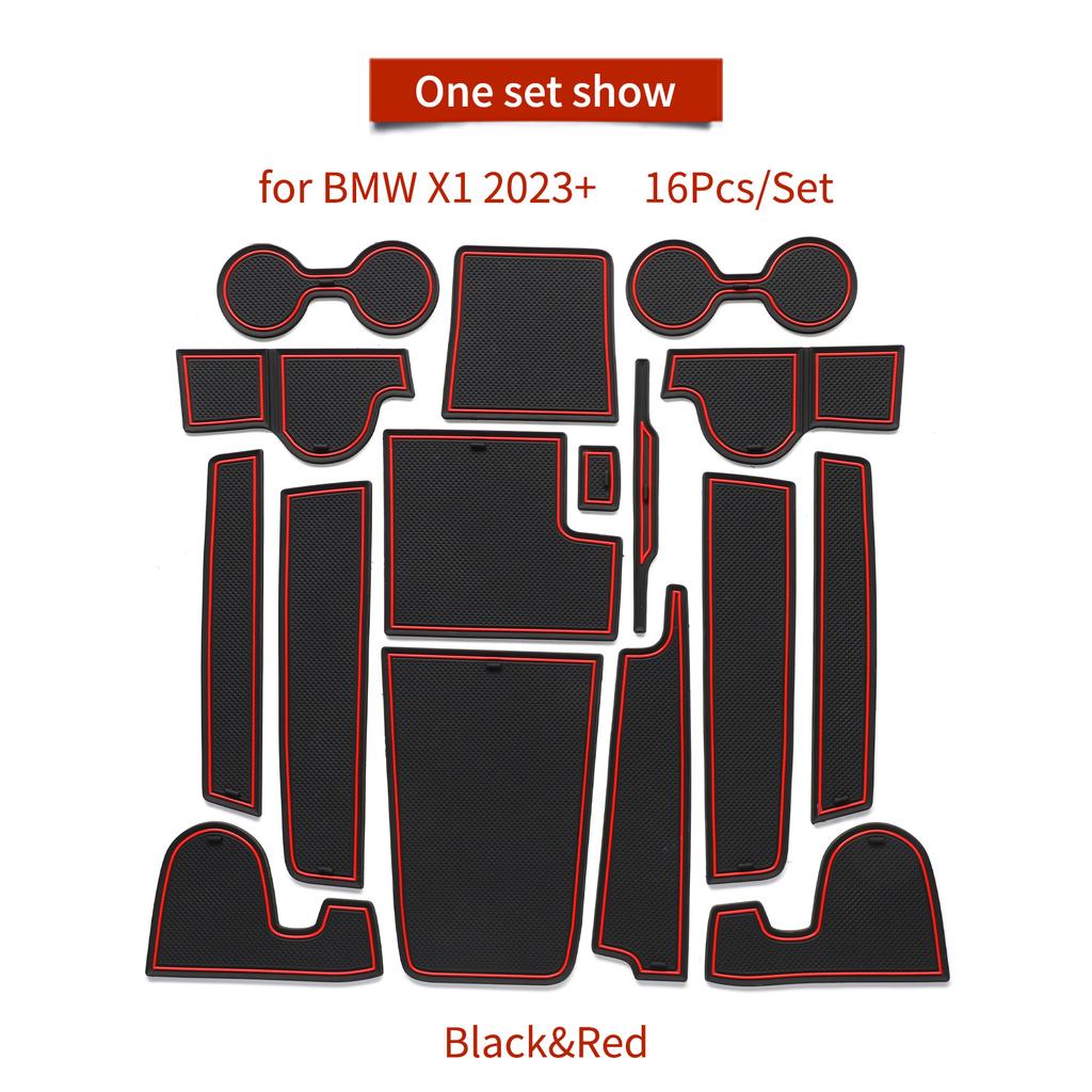 Smabee Torschlitzmatte für 2024 2024 BMW X1 IX1 Auto Rutschfestes Türrillenpolster 2024 X2 IX2 Getränkehalter Innenzubehör 16 Teile/Satz