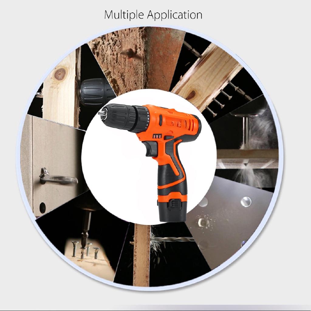 12V Li-Ion Cordless Electric Hammer Drill Driver Hand 1 Speed LED Light Charger Plastic