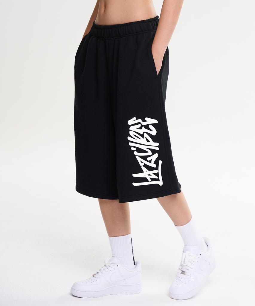 Leijibi Giant Fit Wide Bermuda Sweatpants Big Logo Gym Wear Workout Shorts W (2 Colors)