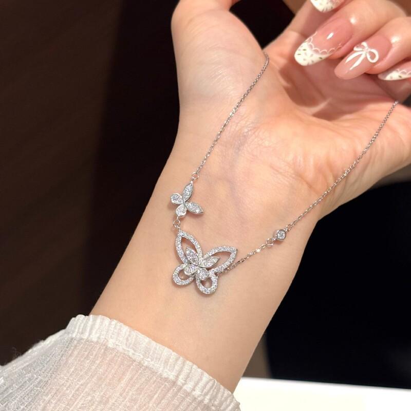 Elegant Butterfly Pendant Necklace Women - Sterling Locket Chain With D-Color Moissanite Sweet Minimalist Design