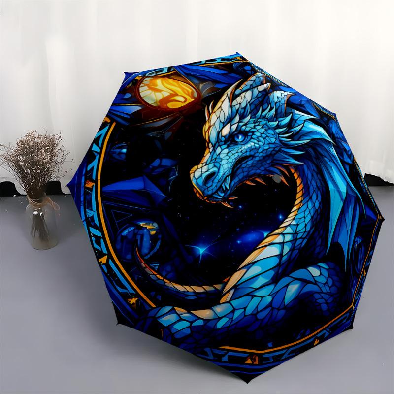 1pc Dragon Fantasy Automatic Folding Umbrella - Compact 8-Rib Design, Durable Plastic & Iron, Lightweight for Outdoor Daily Use