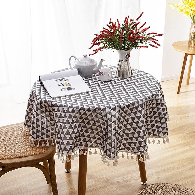 Polyester Cotton Imitation Linen Table Cloth Round Tablecloth Printed Fringed Tablecloth Cover Towel