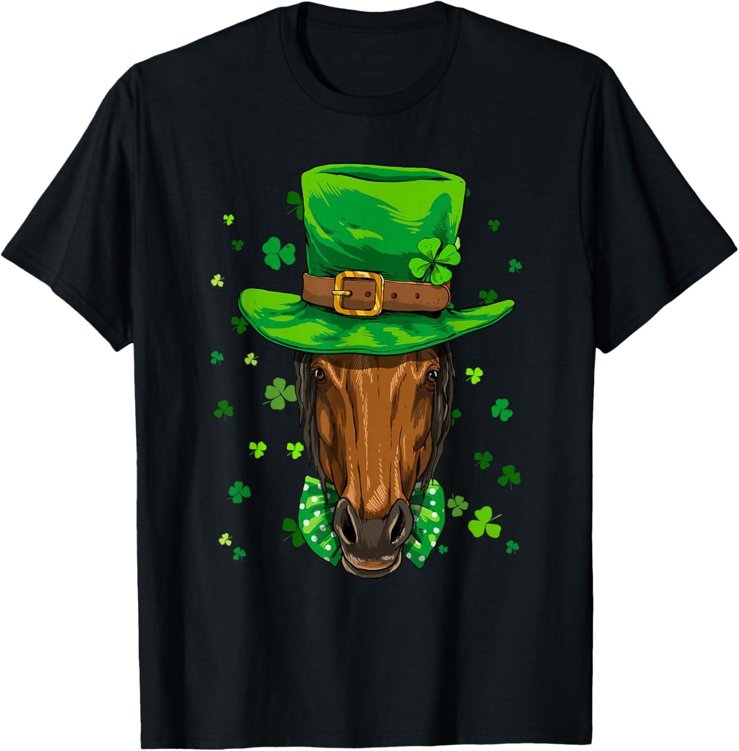 Horse Leprechaun St Patricks Day Shamrock Print Graphic Tee Casual Crew Neck T-Shirt 4XL