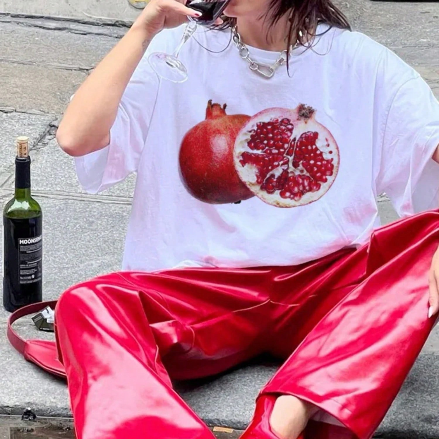 Pomegranate 90s Retro T Shirt Wounisex Summer Cute Fruit T-Shirts Female Grunge Y2k Aesthetic Tees Oversized Streetwear Tops S разноцветный