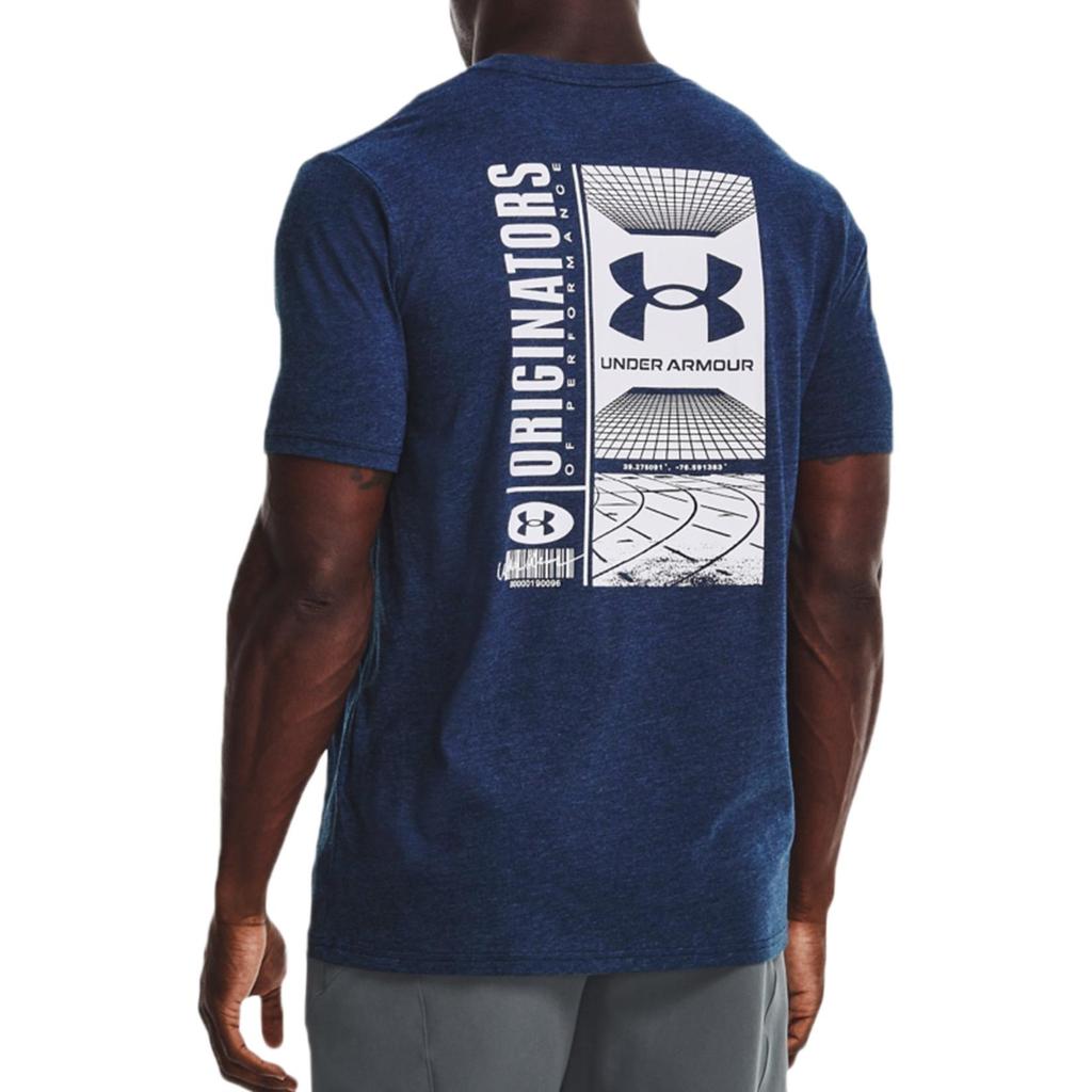 Under Armour Dopamine Round Neck Fitted Sports T-Shirt With Letter Logo Barcode Print Men Tops Blue 1370527-408