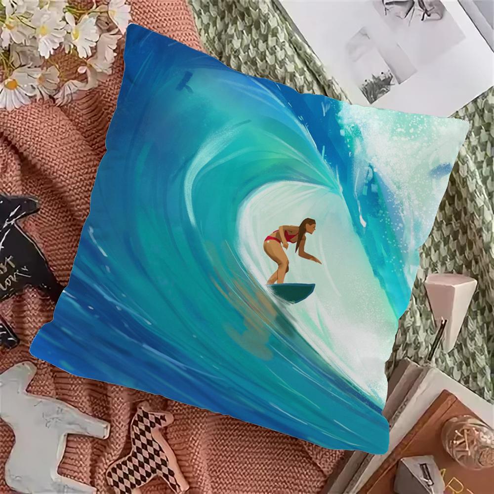 Beach Man Girl Surf Pillow Case Pillowcase Home Sofa Cushions Car Cushions Pillowcover Office Pillowshell Pillow