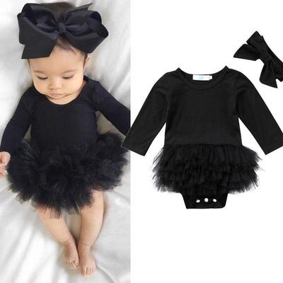 Langarm-Strampler für Kleinkinder, Mädchen, lässiger Rundhals-Prinzessin-Overall mit Schleifen-Stirnband