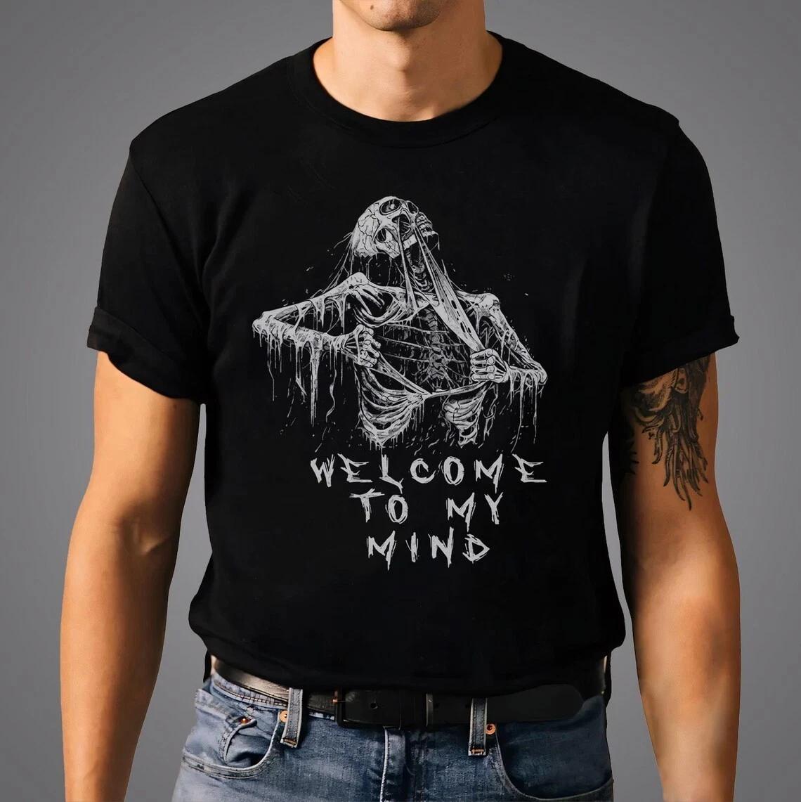 Welcome to My Mind Skull Tee Vintage Grunge Graphic Shirt Dark Aesthetic Tee M