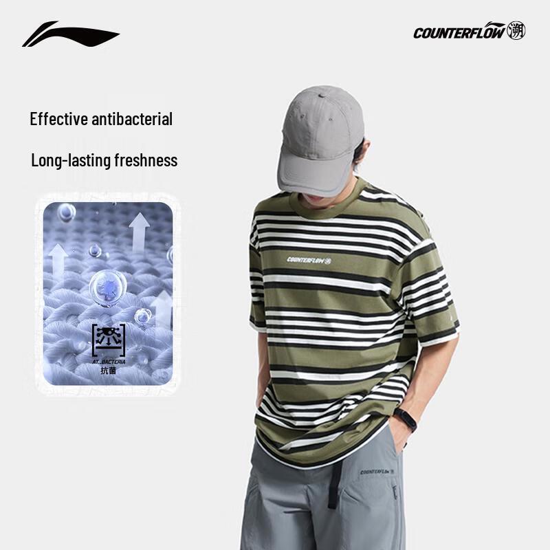 Li-Ning Men's Outdoor Quick-Dry Cooling Striped Short Sleeve T-Shirt ATSV181