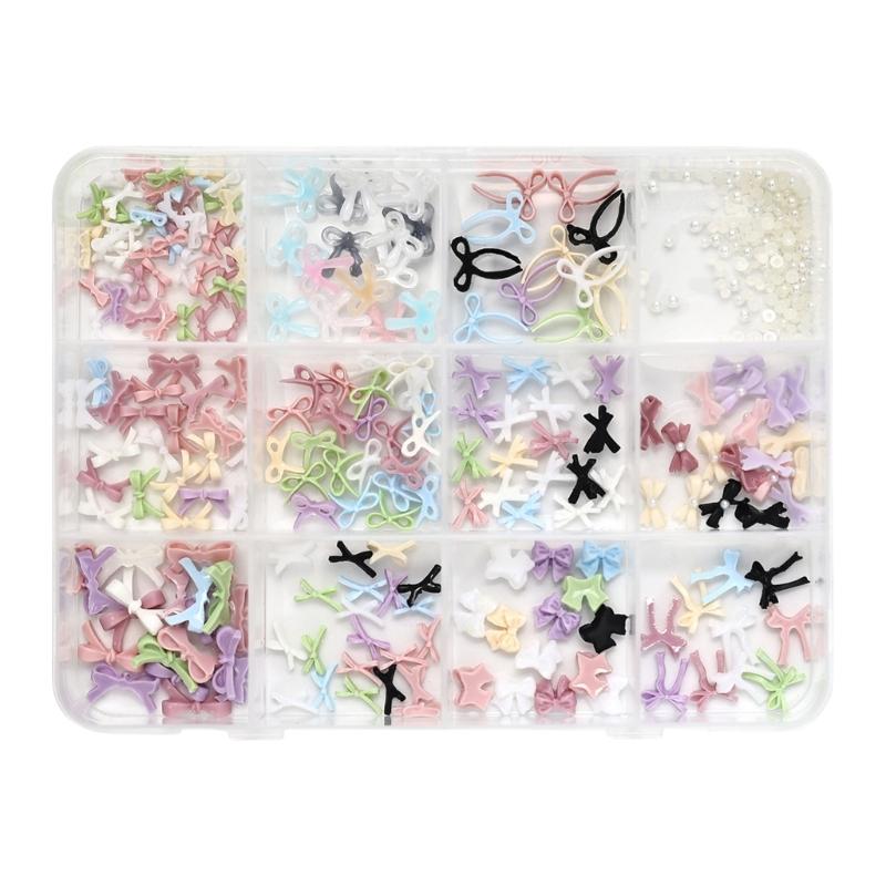 3D Nail Charms Set,Bows Butterfly Heart Nail Art Charms,Colorful Nail Art Supplies Resin Nail Rhinestones for Womens