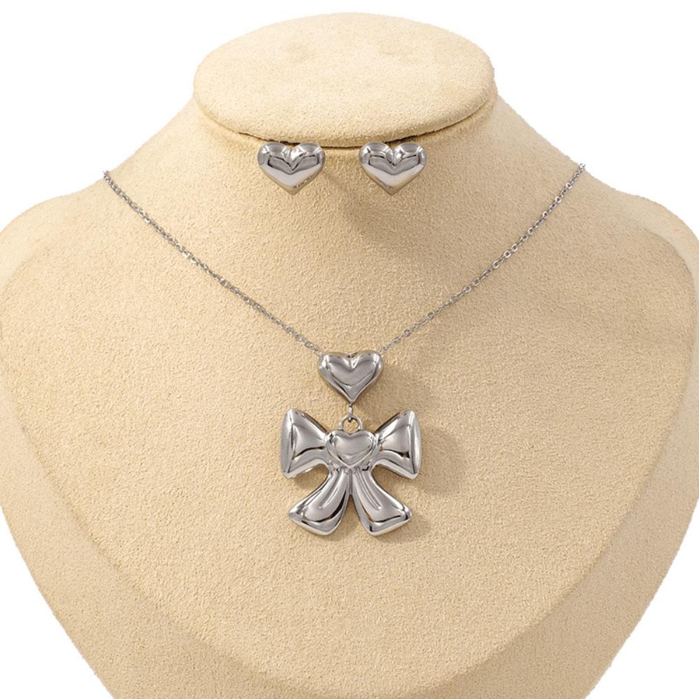 Bow love necklace earrings three-dimensional suit women's collarbone chain fashion jewelry