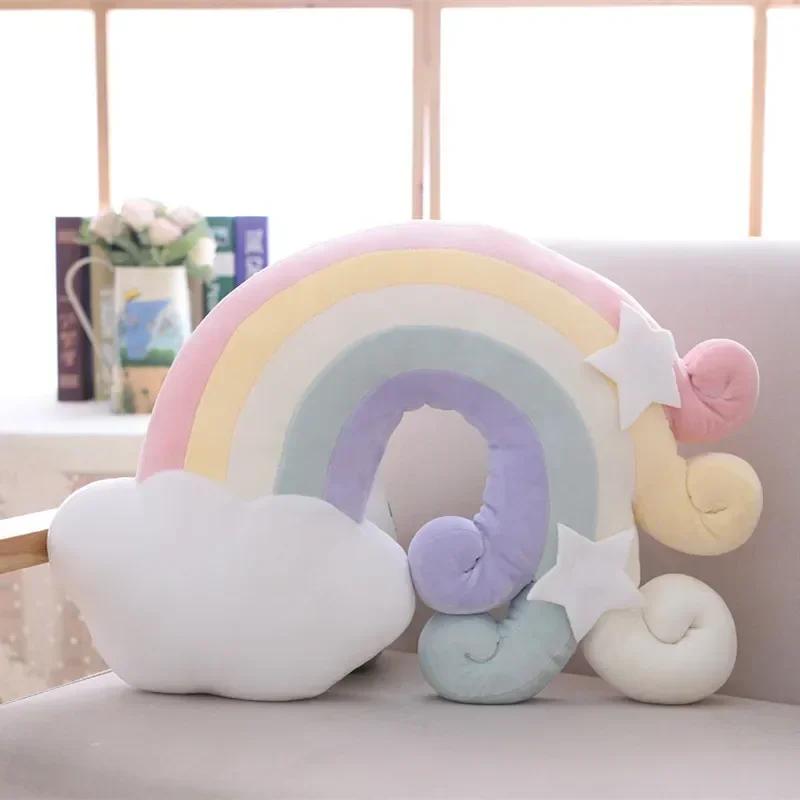 Nordic style pillow bedside rainbow moon star shell cushion pillow stuffed PP cotton toy Children girl plush dolls gift toys