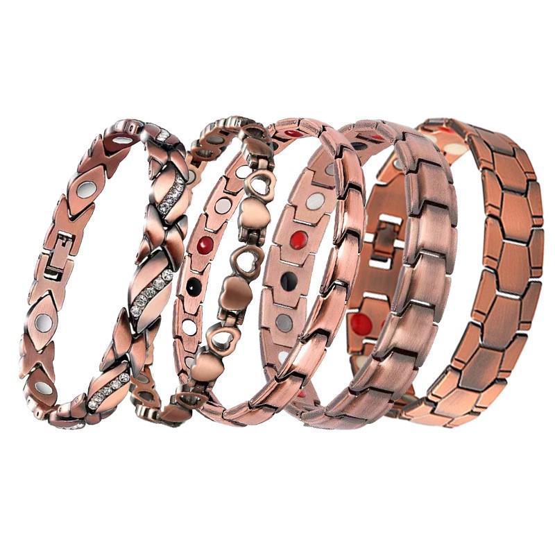 Antique Red Copper Men's Wide Magnet Bracelet - Retro Adjustable Design