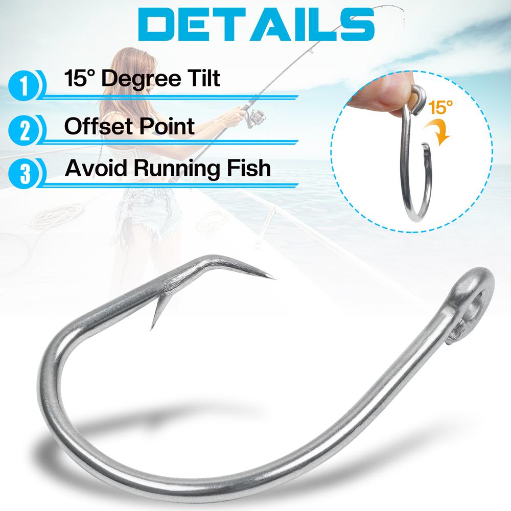 40Pcs/Box Saltwater Tuna Circle Hooks Stainless Steel Inline Big Game Circle Hooks Short Shank Saltwater 3X Strong Fishing Hooks