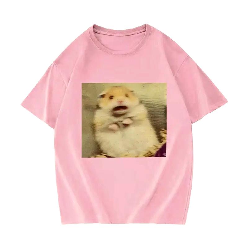 Funny Scared Hamster Meme Graphic Printed TShirt Women RoundNeck Fashion Short Sleeve T Shirt Retro Summer Clothing