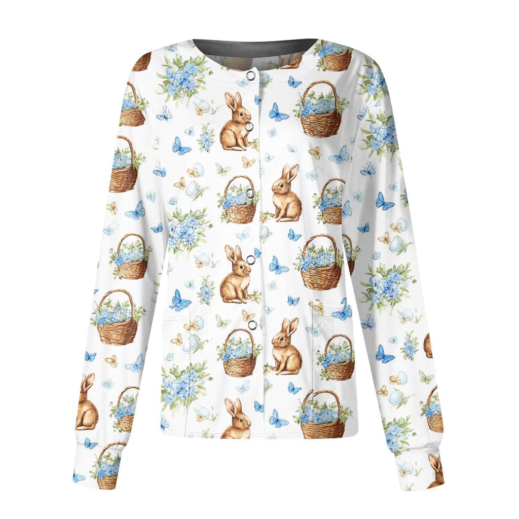Damen Casual Mode Langarm Stehkragen Einreiher Pflanzenprint Uniformjacke Top