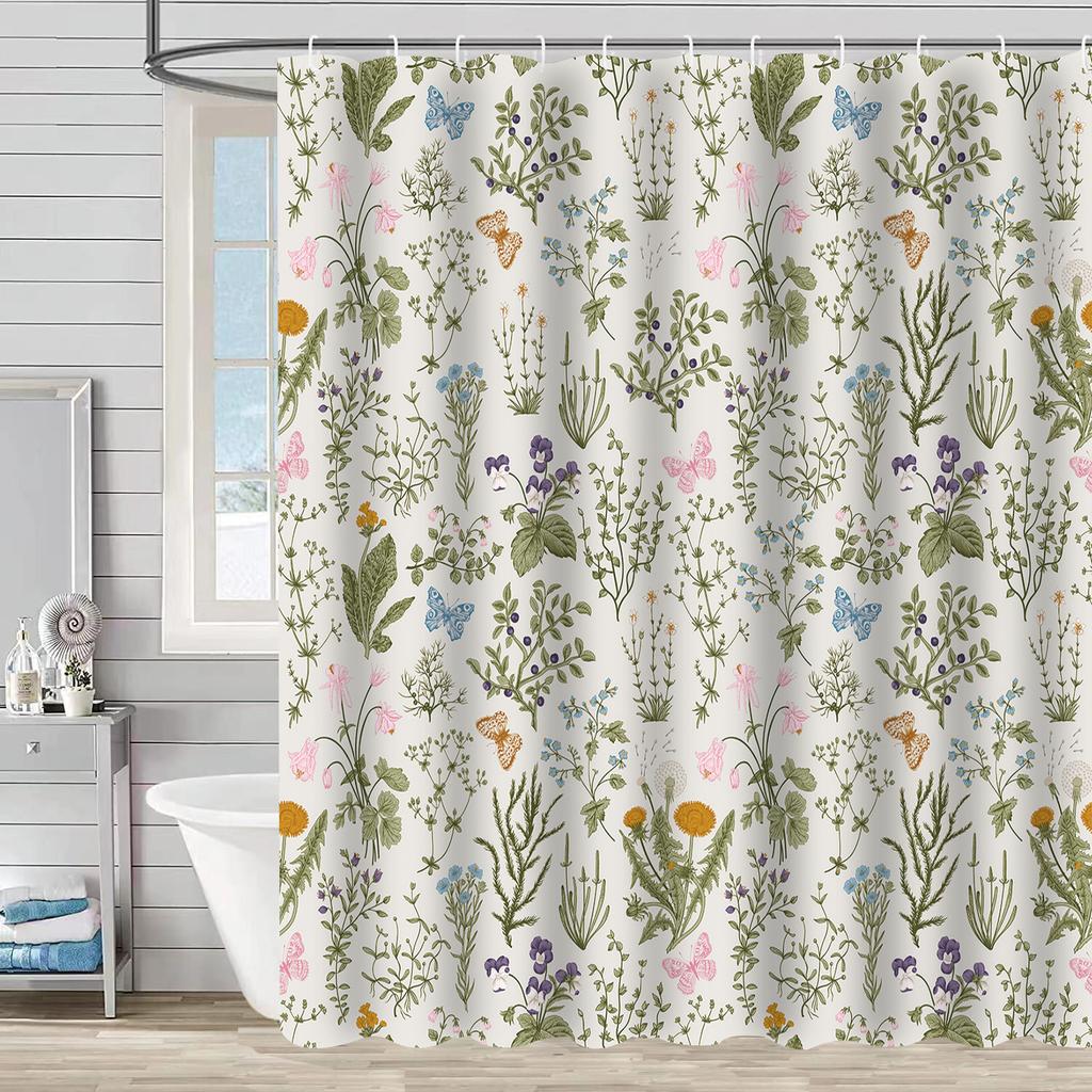 Shower Curtain Waterproof And Mildew-Proof 3D Digital Printing Plant Printing Shower Curtain Child Bathroom Partition Curtain