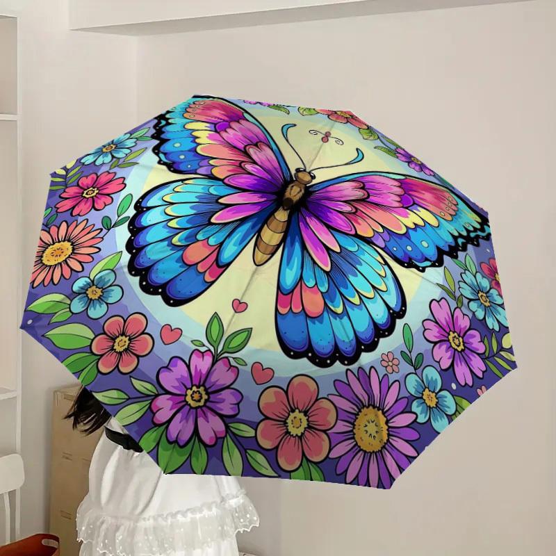 1pc Colorful Butterfly Mandala Umbrella with Plastic Handle,Suitable for All Seasons Home Travel Outdoor UmbrellaDD1790