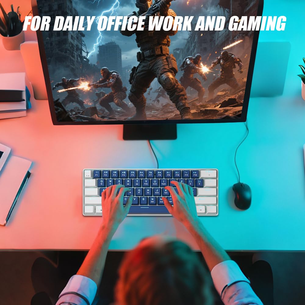 abucow Mechanical Gaming Red Full Simultaneous Key 61 Interchangeable Ergonomic Compatible and 60% Keyboard, Switches, Wired, Compact, Anti-Ghosting,