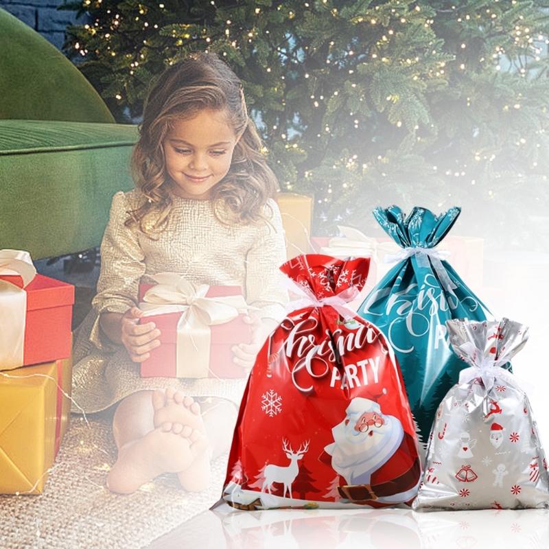 12/24/30Pcs Holiday Gift Bags With Drawstring Closure For Christmas Decorations Durable Efficient Foil Materials Assorted Sizes And Colorful Pattern