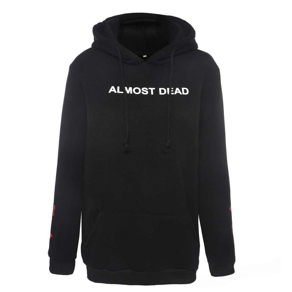 2019 Women's Rose Letter Print Hooded Long-Sleeve Top