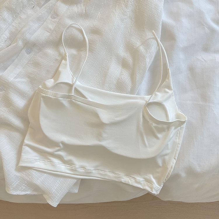 Chest Pad Tank Top Ice Silk Halter Crop Tops Women Summer Camis Backless Camisole Fashion Tube Lady Sleeveless Cropped Vest