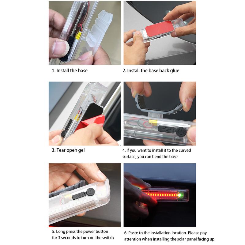 Feux arrière étanches à LED rechargeables par USB, lumière stroboscopique, lumière d'avertissement à énergie solaire, fournitures pour véhicules pour voitures, camions, SUV