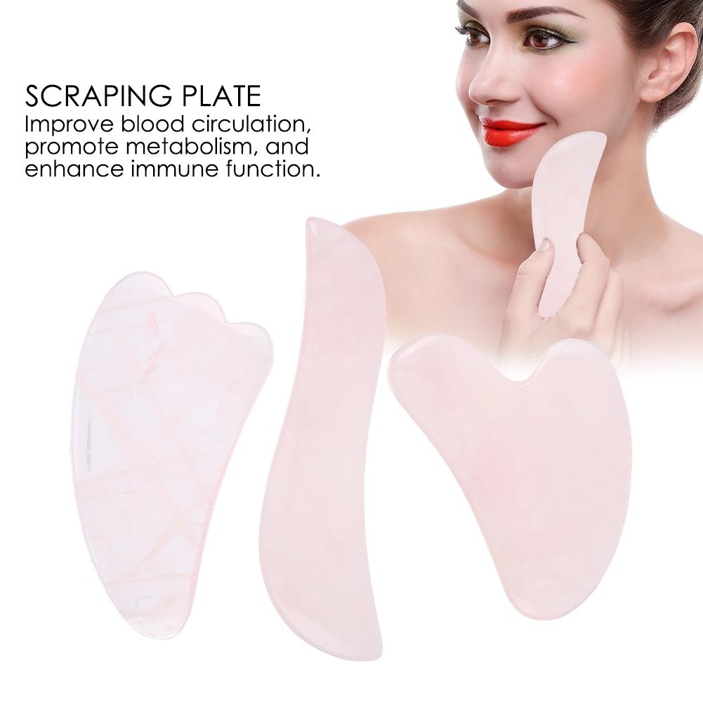 3Pcs Natural Rose Quartz Scraping Plate Board Set Body Massage Plate Scraping Massage Tool