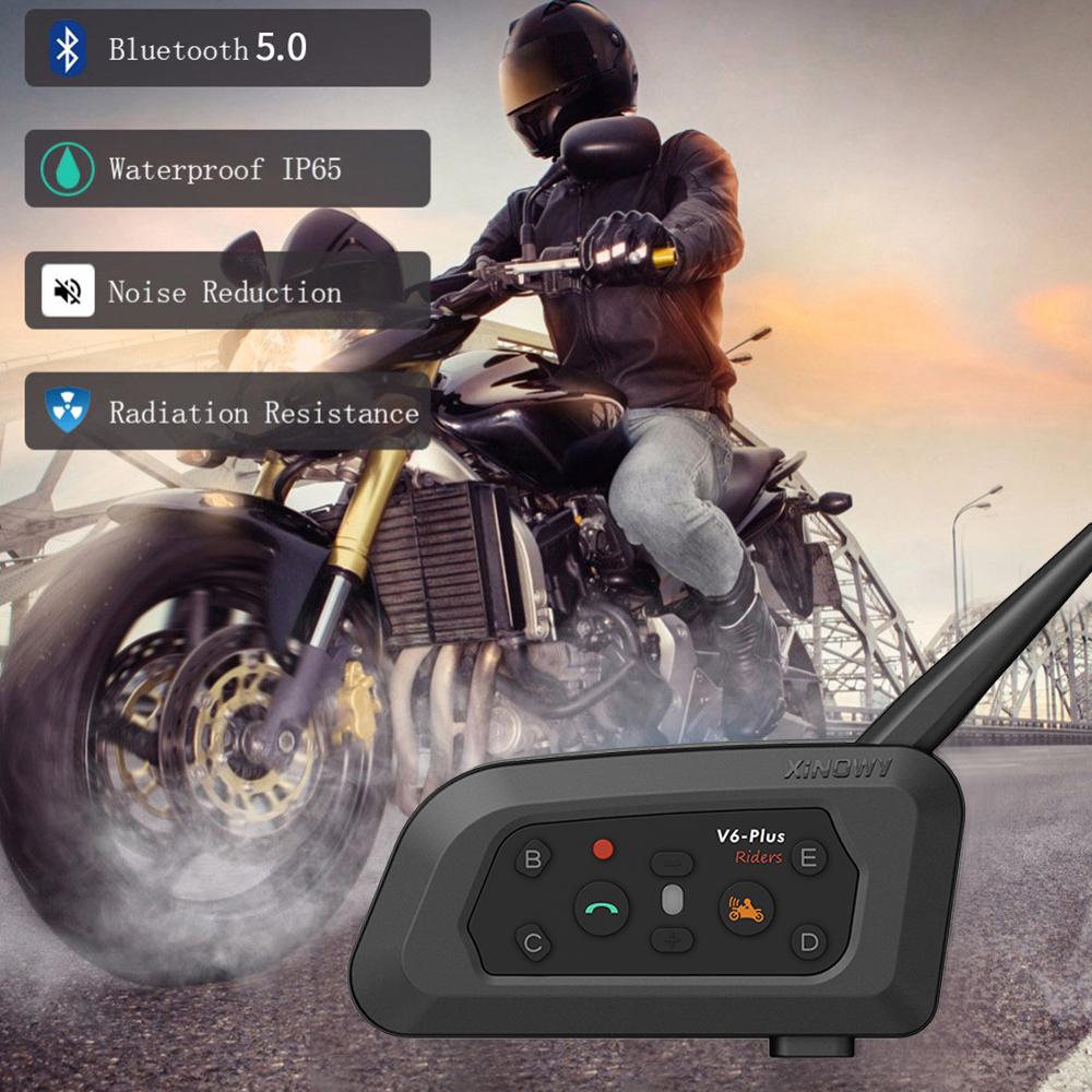 Cuffie per casco moto V6 Plus Interfono wireless Bluetooth5.0 Walkie-Talkie Musica vivavoce Comunicatore interfono 1500M per 6 ciclisti Doppio microfono