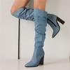 Fashion Women Over The Knee Boots Pointed Toe 10cm Block Heels Knee High Boots Pleated Boots Women Shoes 2025 New Zapatos De Mujer