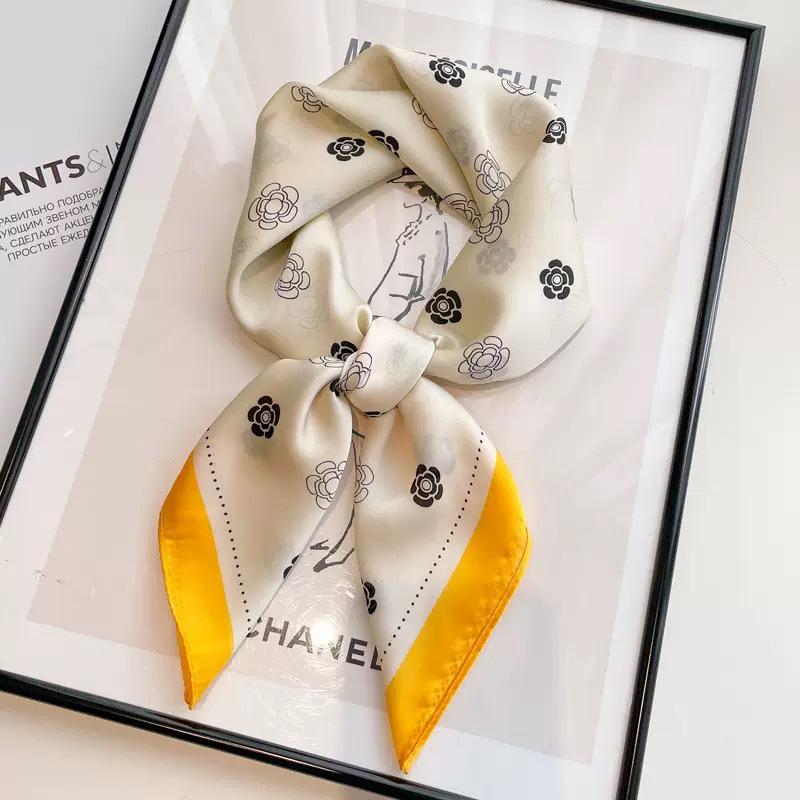 New silk scarf women's fashion versatile sense 70 square scarf neck protection scarf spring and autumn retro scarf tied bag