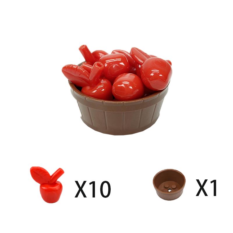 City Food Building Blocks Character Accessories Printing Set Fish Mushroom Fruit Burger Refrigerator Hot Dog Pizza Basin Toy