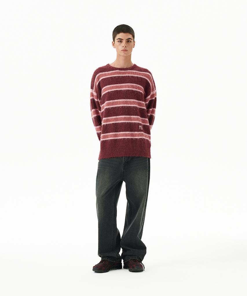 MAHAGRID Hairy Stripe Knit Sweater Burgundy(Mg2Ffmk600A)