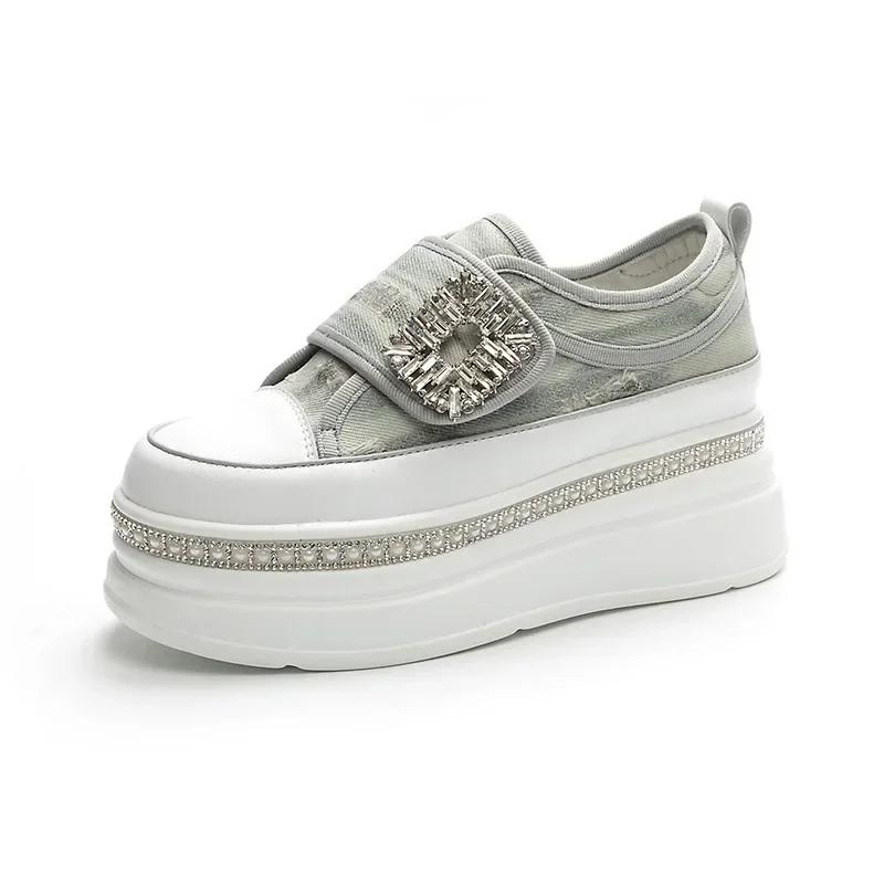 

Модные 6 см джинсовые туфли на танкетке с ромбовидной платформой из натуральной кожи, повседневные, весна-лето-осень, удобные, брендовые, массивные, скрытый каблук 34 синий