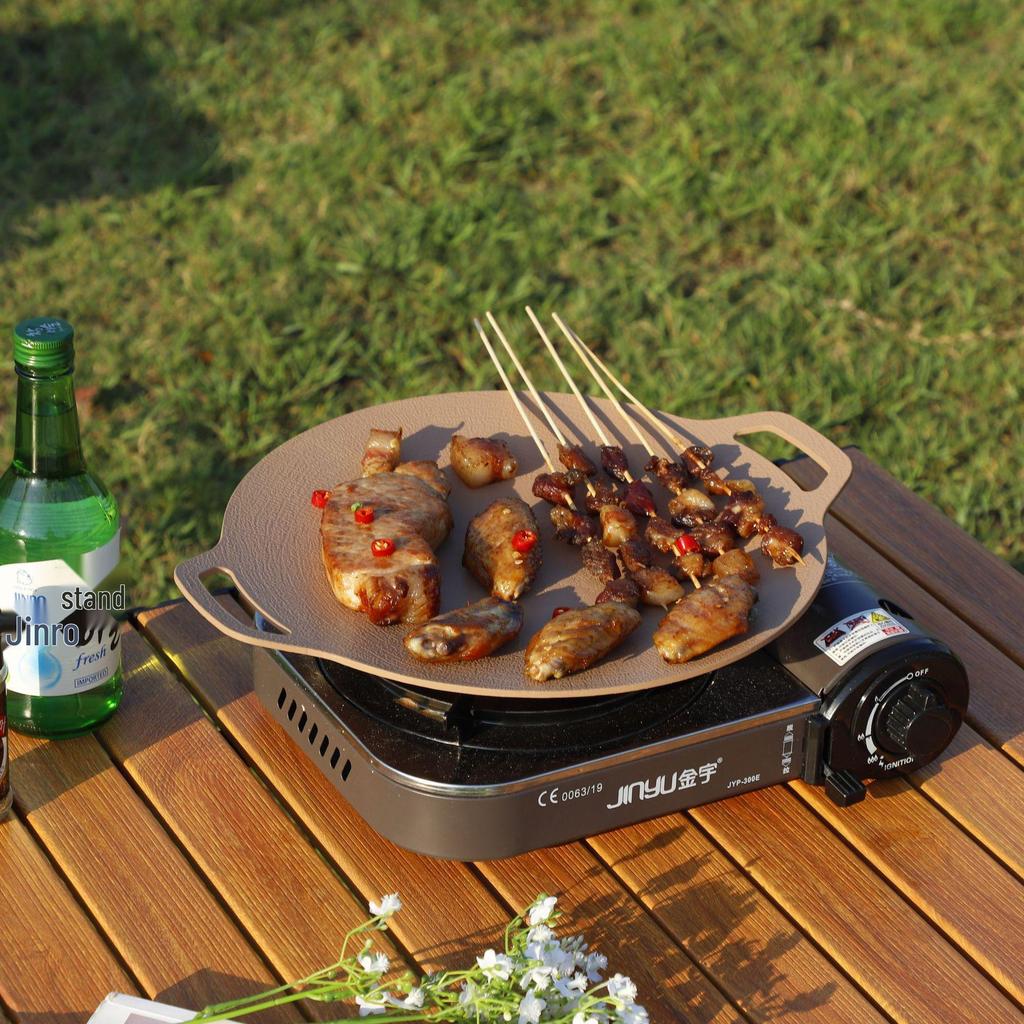 Maifan Stone Korean BBQ Grill Pan with Handle - Outdoor Camping and Universal Stove Frying Cookware