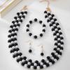 Exquisite Design Highlight Black and White Imitation Pearl Design Earrings Bracelet Necklace Set