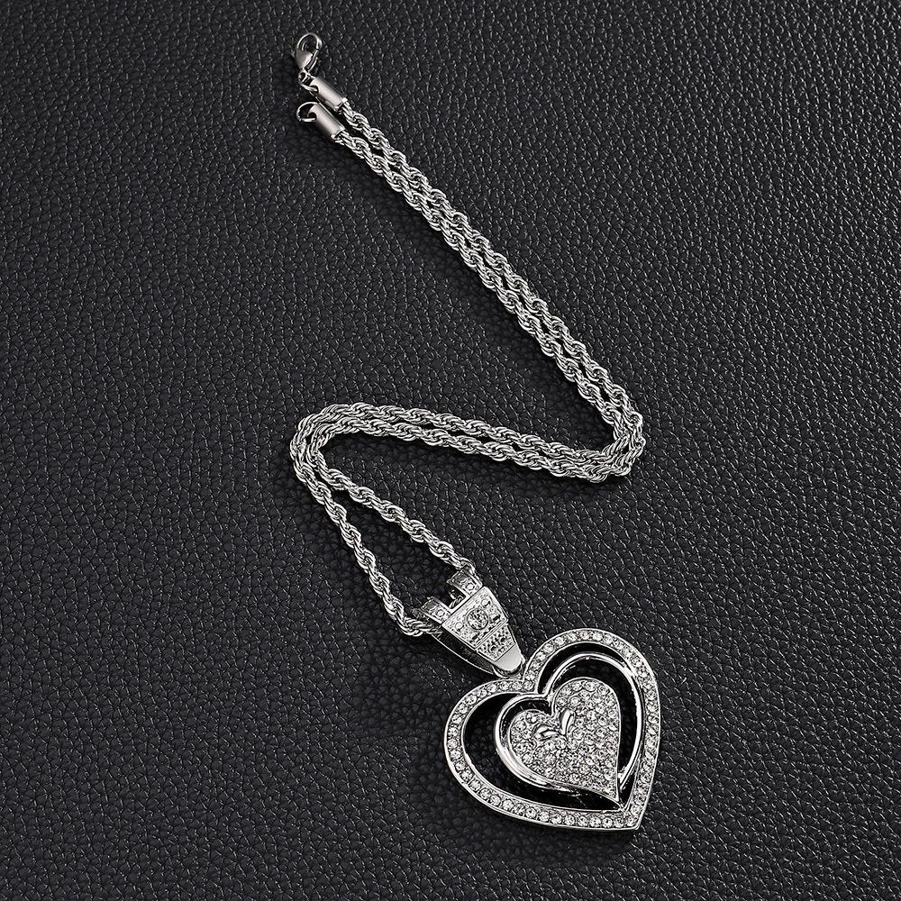 Plný diamantový love slitina přívěsek unikátní design srdce náhrdelník hip hop pánský náhrdelník