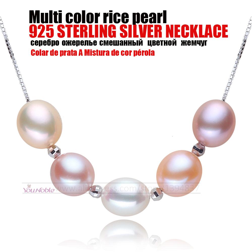 Genuine 925 Silver Pearl Pendant Woman,Colorful Natural Pearl Pendant on Neck For Girl Wife Birthday White Pink