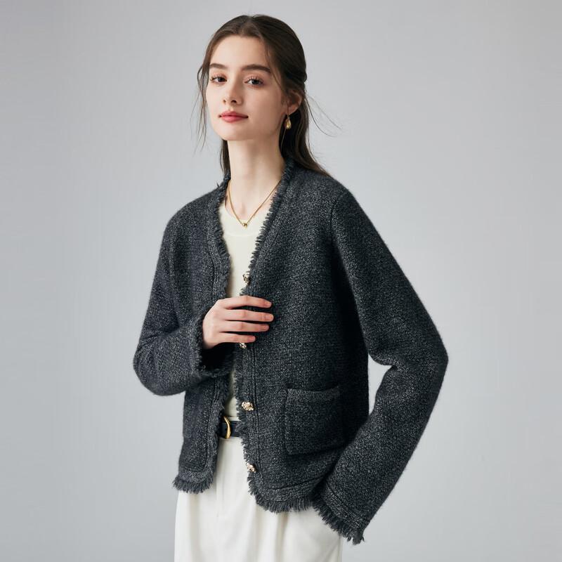 

PALUOPO Women s 2025 AW V-Neck Frayed Cashmere Cardigan XL