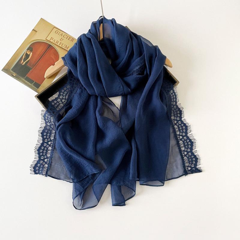 Summer Lace Scarf Shawl Cloud Pattern Yarn Malay Chiffon Scarf Thin Scarf Solid Color Yarn Scarf for Women
