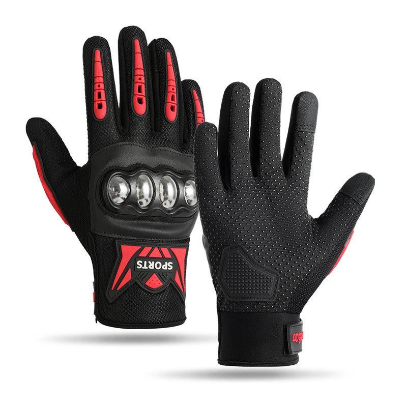 Locomotive gloves men's fitness sports touch screen non-slip outdoor riding protection touch screen stainless steel shell full finger