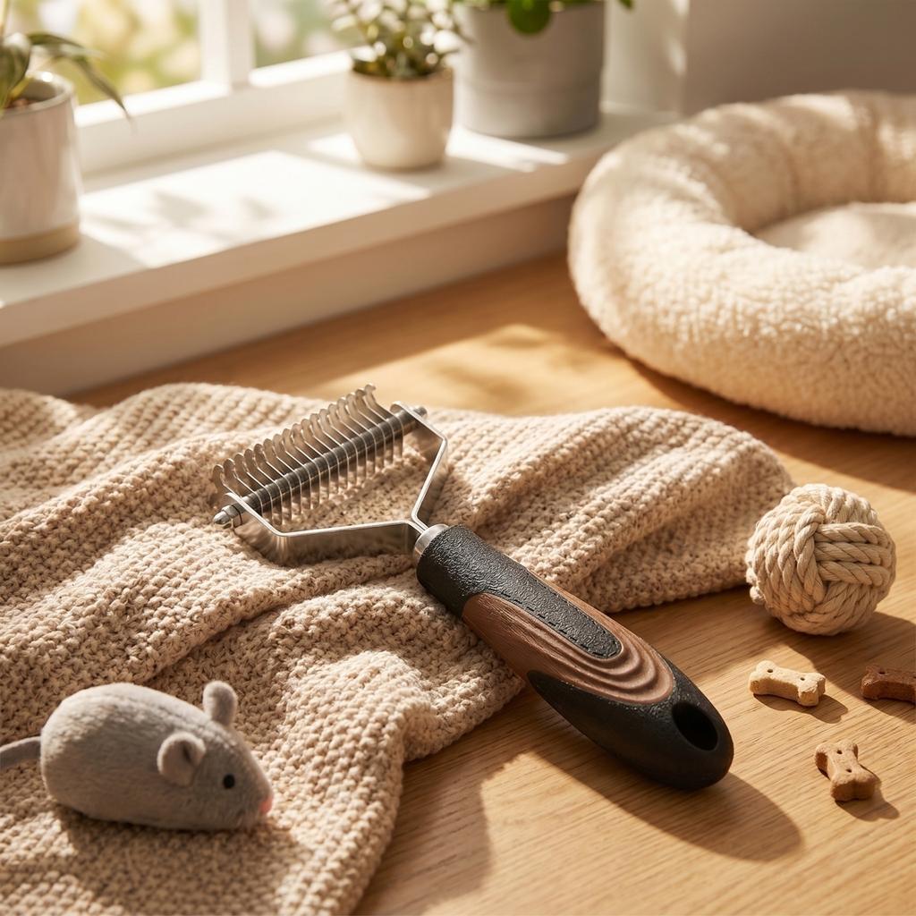 Pet Grooming Brush Hair Removal Comb for Shedding and Cleaning with Durable Handle and Fine Bristles Suitable for Various Pet Fur Types