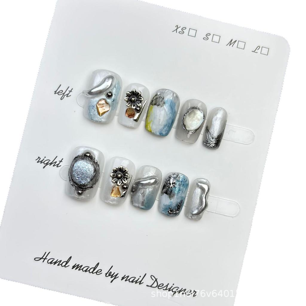 Metal Mist: Handmade Spicy Girl Gradient Short Wearable Nails