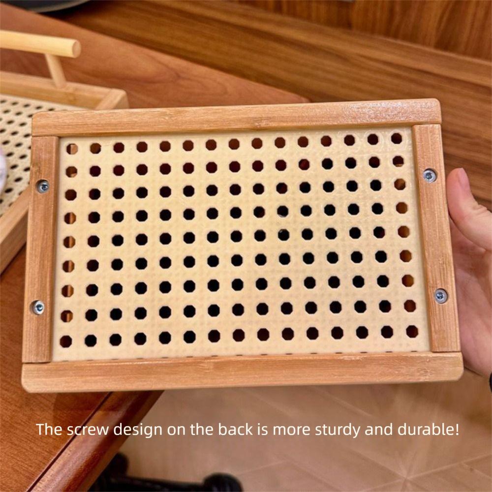 Hollow Serving Tray with Handles Handmade Kitchen Fruit Platter Bamboo Hand-Held Tray  Food